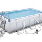 Bestway Power Steel Stahlrahmenpool-Set mit Filterpumpe, Rectangular, 6478 L, grau, 404 x 201 x 100 cm