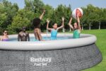 Bestway Fast Set Pool, 457 x 107 cm, Komplett-Set mit Filterpumpe, rund, graue Rattan-Optik - Image 3