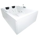 Basera® Classic Indoor Whirlpool Badewanne XXL Wave für 2 Personen mit 24 Massagedüsen, Wasserfall, LED-Ambiente, Touchpanel, Bluetooth und Radio (180 x 130 cm)