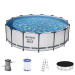 Bestway® Steel Pro MAX™ Aufstellpool Komplett-Set mit Filterpumpe Ø 457 x 122 cm, lichtgrau, rund