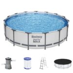 Bestway® Steel Pro MAX™ Aufstellpool Komplett-Set mit Filterpumpe Ø 457 x 107 cm, lichtgrau, rund